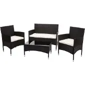 Mendler Poly-Rattan Garnitur MCW-F55, Balkon-/Garten-/Lounge-Set Sofa Sitzgruppe braun, Kissen creme