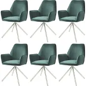 Mendler 6er-Set Esszimmerstuhl MCW-G67, Küchenstuhl Armlehne, drehbar Auto-Position, Samt MVG grün, Edelstahl