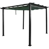 Mendler Aluminium Pergola MCW-N93, Gartenpavillon Pavillon Garten, stabiles 8cm-Gestell Schiebedach UV50+ 3x3m grün