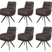 Mendler 6er-Set Esszimmerstuhl MCW-G66, Küchenstuhl Stuhl, drehbar Auto-Position Stoff MVG braun-dunkelbraun, mit Armlehne