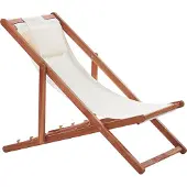 Beliani Liegestuhl 2er Set Dunkelbraun und Cremeweiß Akazienholz mit 2 Ersatzstoffbezügen zur Auswahl Zusammenklappbar Modern Balkon Garten Outdoor