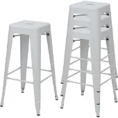 Mendler 4er-Set Barhocker MCW-A73, Barstuhl Tresenhocker, Metall Industriedesign stapelbar weiß