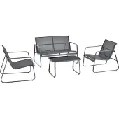Casa.pro Gartenmöbelset ‘Anzi’ 4-tlg. Tisch, Bank und 2 Stühle Stahlgestell Grau