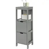 SoBuy Badezimmerschrank Kommode Schmaler Badezimmerregal mit 2 Körben Kompakter Badschrank für kleine Räume aus Holz Stilvolle Badmöbel Grau FRG127-SG