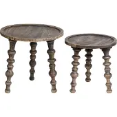 Beliani Beistelltisch 2er Set Dunkelbraun Mangoholz Rund mit Gedrechselten Beinen Modernes Design Sofatisch Salontisch