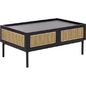 Beliani Couchtisch Schwarz Rattan MDF Wiener Geflecht mit Schubladen 100 x 60 x 42 cm Wohnzimmermöbel