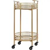Beliani Servierwagen Gold und Schwarz Glas Spiegeleffekt rund mit 2 Griffen 4 Rollen Metallgestell Glamourös für Küche Terrasse Wohnzimmmer