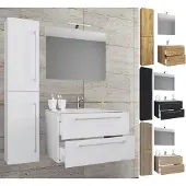 VCM 4-tlg. Waschplatz Waschtisch | Waschbecken Unterschrank Breite 60 cm | Badmöbel Set mit Schubladen Drehtüren Spiegel | Badinos