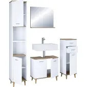 VCM 4-tlg. Badmöbelset | Badmöbel | Set aus Unterschrank, Midischrank, Hochschrank und Spiegel | Badezimmermöbel - Landos