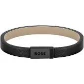 HUGO BOSS Jace 1580337 modernes schwarzes Lederarmband - Länge: 17,5 cm