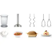 Bosch Handmixer "Styline MFQ4080, Edelst. Rührbesen/Knethaken, Mixfuß, 5 Stufen, weiß", bunt (weiß, silberfarben), Mixer, Zerkleinerer, Turbotaste, leichtes Gehäuse, Made in Europe, Handmixer