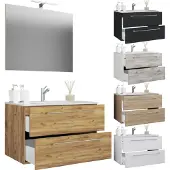 VCM 3-tlg. Waschplatz Waschtisch | Waschbecken Unterschrank Breite 80 cm | Badmöbel Set hängend mit einer Schublade Spiegel | Badinos