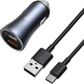 Baseus Schnelles Autoladegerät 2X Usb 40W + Usb Typ C Kabel Grau