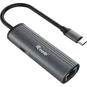 Equip USB-C-auf-RJ45-Gigabit-Netzwerk + PD-Adapter, USB Typ-C, 100 W, 10,100,1000 Mbit/s, Schwarz, Grau, RJ-45, USB 3.2 Gen 1 (3.1 Gen 1) Type-C, Aluminium