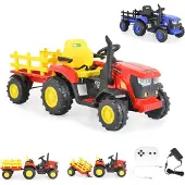 Moni Kinder Elektrotraktor Rancher mit Anhänger, Hupe, Licht, MP3, Fernbedienung rot