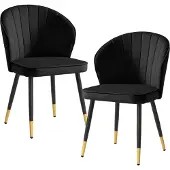 FineBuy Esszimmerstuhl 2er Set Samt Schwarz Küchenstuhl mit Metallbeinen Schalenstuhl Skandinavisches Design Polsterstuhl Stoffbezug Stuhl Gepolstert