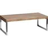 FineBuy Couchtisch Akazie Massivholz 120x60x40 cm · Rechteckiger Wohnzimmertisch mit verchromtem Kufengestell · Handgefertigt Industrial Design