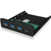 Icy Box IB-HUB1418-i3, 4 Port USB 3.2 Gen 1 Frontpanel für 3,5" Einbauschacht, 3x USB Type A und 1x USB Type-C Anschluss, Schwarz, GL3520 ASM1543, 101 mm, 137 mm, 25 mm, 143 g