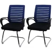 Mendler 2er-Set Konferenzstuhl MCW-K51, Besucherstuhl Freischwinger, 150kg belastbar Stoff/Textil blau
