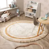 Little Olly Waschbarer Kinderteppich Rund - Milo Beige Ø 160 cm