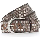 B.belt Gürtel - 35mm Leder- Nietengürtel Q. 6483 - Gr. 80 - in Braun - für Damen