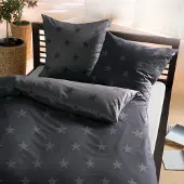 TRAUMSCHLAF Biber Bettwäsche Stars zinn 200x200 cm + 2x 80x80 cm