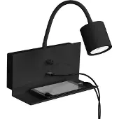 Licht-Erlebnisse Wandlampe Schwarz mit Ablage USB Anschluss zum Laden Schwanenhals GU10 Leselampe Wohnzimmer Schlafzimmer