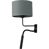 Licht-Erlebnisse Wandlampe Grau Schwarz flexibler Lesearm Stoffschirm groß HOTEL Leseleuchte Bett Schlafzimmer