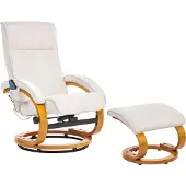 Beliani Massagesessel Hellbeige Stoffbezug mit Fußhocker Heizfunktion Liegeoption Timer Drehbar Holzbeine Büro Arbeitszimmer Drehsessel Fernsehsessel