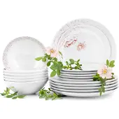 Konsimo Tafelservice für 6 Personen mikrowellengeeignet spülmaschinengeeignet (18 El.) "BOSS", Weiß, Porzellan, Elegant, 20,5/18/27cm