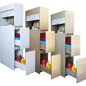 VCM Badmöbel Nischenschrank | Maße: H. 131 x B. 25 x T. 48 cm | Raumteiler | 2 Schubladen | 1 großes offenes Fach mit Rolladen - Tasalo