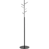 Haku Garderobenständer , 6 Haken mit jeweils 5 kg Tragkraft, Ø 360 x H 1700 mm, Stahlrohr pulverbeschichtet/Holz/Metall, grau-schwarz