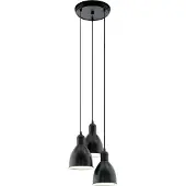 Eglo Pendellampe Priddy, 3 flammige Vintage Pendelleuchte im Industrial Design, Retro Hängelampe aus Stahl, Farbe: Schwarz, weiß, Fassung: E27