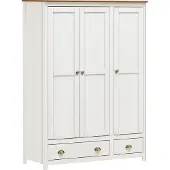 Möbilia Kleiderschrank | 3 Türen, 2 Schubladen | Kiefer massiv | B 136 x T 54 x H 185 cm | weiß-braun | 19020021 | Serie SCHRANK