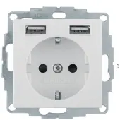 Berker Steckdose SCHUKO/USB A-A, S.1, weiß glänzend, Type F + 2 x USB A, Weiß, Thermoplast, IP20, 250 V, 16 A