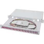 Digitus LWL Spleißbox, 1HE, bestückt, 24x LC DX, OM4, Kabelmanagementtafel, Stahl, Grau, 1 Stück(e)
