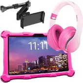 AngelTech Kindertablet XL PRO II - Android 16 - Rosa mit Kopfhörer und Tablet-Halterung