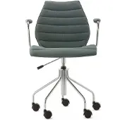 Kartell - Maui Soft Bürostuhl mit Armlehnen und Rollen, Stahl verchromt / Noma grün