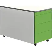 Mauser Schubladencontainer, Rollen, 579x800, Kunststoffpl., 3 Schubl.,alu/gelbgrün/weiß