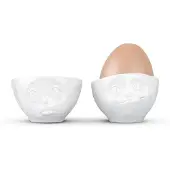 Tassen Eierbecher Set - ochbitte/lecker weiß