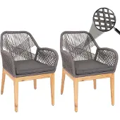 Mendler 2er-Set Gartenstuhl MCW-H56b, Sessel Outdoor Stuhl, wetterfest Seilgeflecht Holz Akazie grau Kissen anthrazit