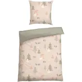 Schiesser Bettwäscheset Uma | Winterprint | Feinbiber | 2-teilig | 100% Baumwolle | Kuschelweich | YKK-Reißverschluss | 155x220 cm + 80x80 cm | Sand