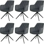 MCW 6er-Set Esszimmerstuhl MCW-L80, Küchenstuhl Polsterstuhl Stuhl mit Armlehne, drehbar, Metall Stoff/Textil anthrazit
