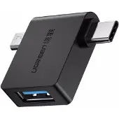 UGREEN 2-i-1 USB (A) 3.0 til USB-C og mikro-USB OTG Adapter Sort