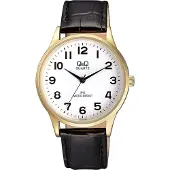 Q&Q Herrenuhr Kunstlederion goldfarbig, 3 ATM