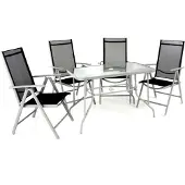 VCM 5-tlg. Set Gartenmöbelset | Klappstühle | Gartengarnitur | Glastisch | Sitzgruppe | Garten-Set