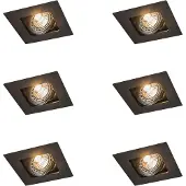 QAZQA - Set mit 6 quadratischen Einbaustrahlern schwarz verstellbar - Artemis I Wohnzimmer I Schlafzimmer - Stahl - LED geeignet GU10