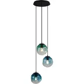 QAZQA - Art Deco Art-Deco-Hängeleuchte schwarz mit blauem und grünem Glas 3-flammig - Douglass I Wohnzimmer I Schlafzimmer - Kugel I Kugelförmig I Länglich - LED geeignet E27
