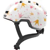 ABUS Kinderhelm Skurb Kid - robuster Fahrradhelm im Skater-Look mit Platz für einen Zopf und vielfältigen Designs - für Mädchen und Jungen - Weiß mit Kronenmuster, Größe S (45-50 cm)