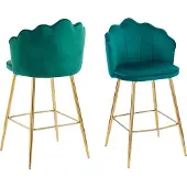 SalesFever Muschel-Barhocker | 2er-Set | Bezug Samt-Stoff | Metallgestell goldfarben | B 52 x T 54 x H 100 cm | grün
